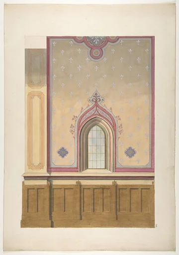 Design for the painted decoration of a wall pierced by an arched window