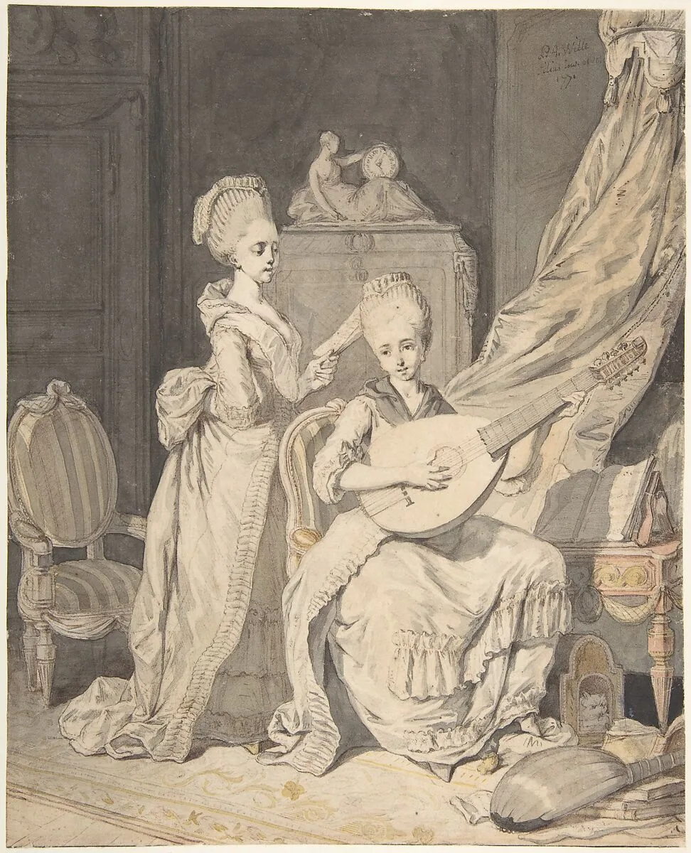 Two Women in an Elegant Interior: a Singer Accompanied by a Lutenist — Pierre Alexandre Wille