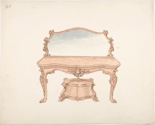 Design for a Mirrored Dressing Table with Baroque Ornament, and a Casket