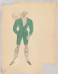 Drawing for a man's theatrical costume with green and white patterns — Vincente Minnelli