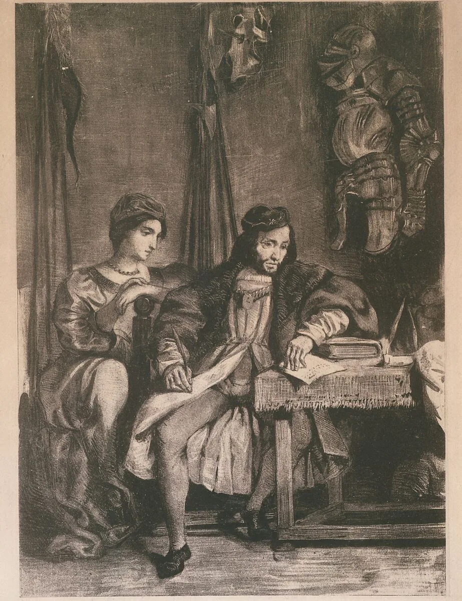 Scene from Goethe's 'Götz' (Götz von Berlichingen Writing his Memoirs) — Eugène Delacroix