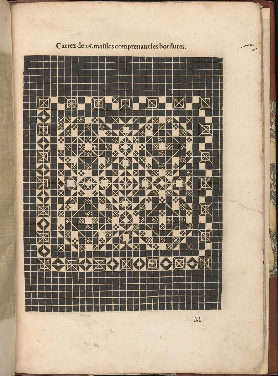 Les Secondes Oeuvres, et Subtiles Inventions De Lingerie du Seigneur Federic de Vinciolo Venitien, page 45 (recto) — Federico de Vinciolo|Jean Le Clerc|Catherine de Bourbon