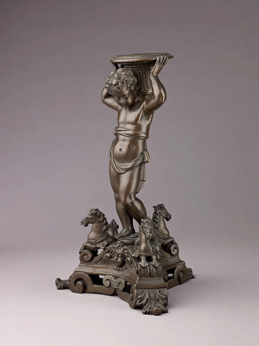 Candlestick in the form of a Putto (see also 1975.1.1375, .1376, .1377) — Unknown