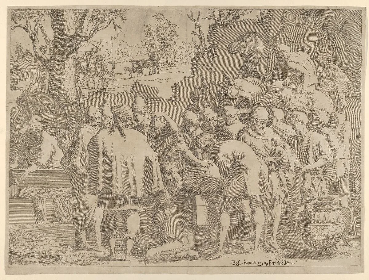 Men Gathered Around a Camel — Léon Davent|Francesco Primaticcio