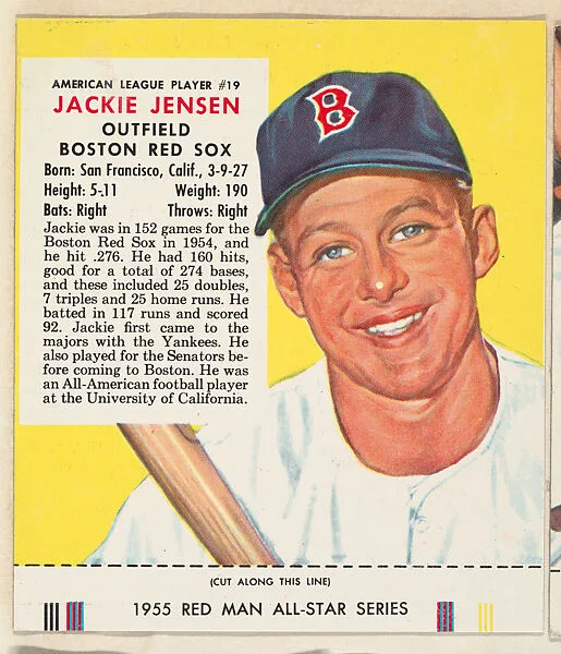 Jackie Jensen, from the Major League Baseball series (T235), issued by Red Man Chewing Tobacco — Red Man Chewing Tobacco