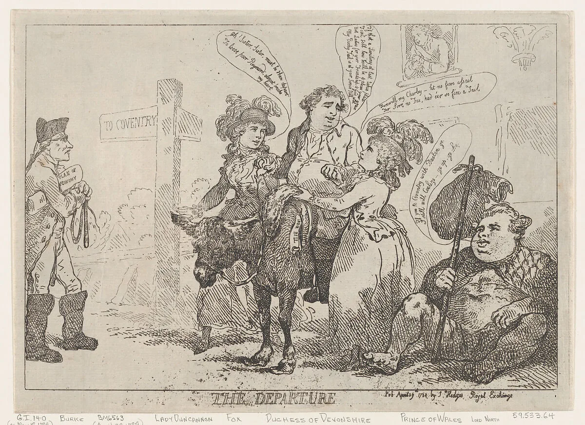 The Departure — Thomas Rowlandson|J. Hedges|Charles James Fox|Georgiana, Duchess of Devonshire