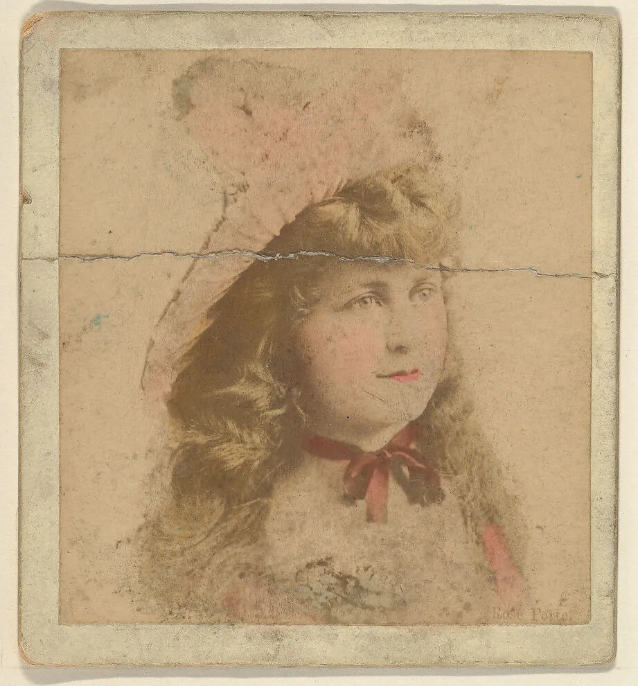 Actress wearing pink bonnet, from the Actresses series (N246), Type 2, issued by Kinney Brothers to promote Sporting Extra Cigarettes — Kinney Brothers Tobacco Company