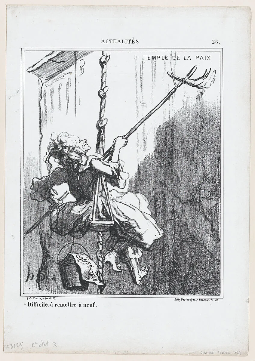 Difficult to restore it to be like new, from 'News of the day,' published in Le Charivari, February 22, 1869 — Arnaud de Vresse|Honoré Daumier|Destouches