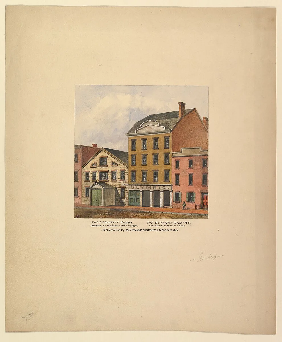 Broadway Circus and Olympic Theatre, Broadway between Howard and Grand Streets, New York — Anonymous, American, 19th century