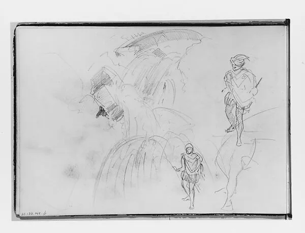 Waterfall, Figures (from Switzerland 1870 Sketchbook) — John Singer Sargent