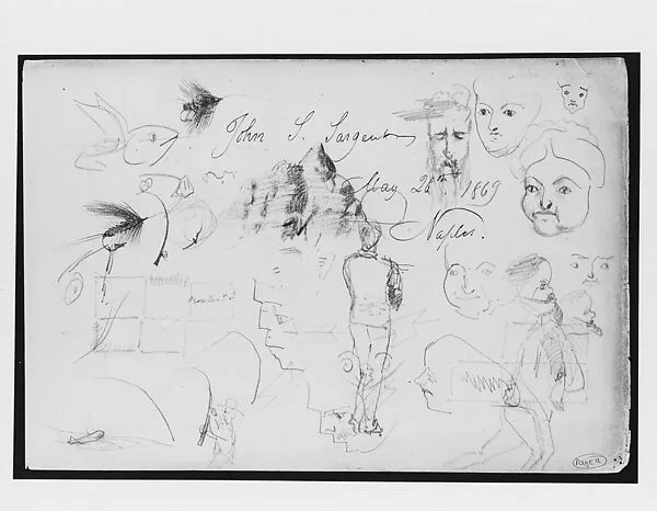 Fish and Fishing Motifs, Faces and Figures (from Switzerland 1869 Sketchbook) — John Singer Sargent