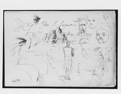 Fish and Fishing Motifs, Faces and Figures (from Switzerland 1869 Sketchbook)