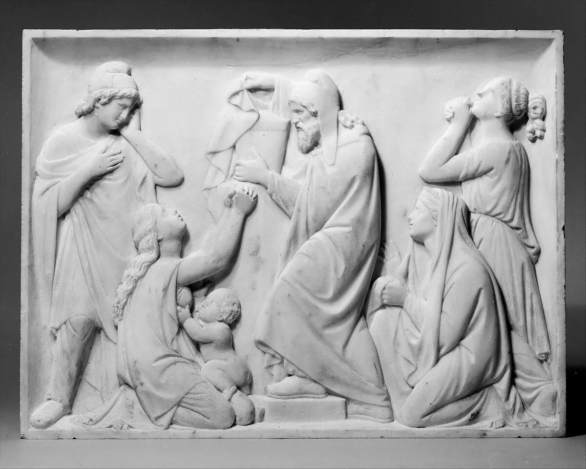 Priam holding the golden urn with the remains of Hector — Giovanni Maria Benzoni