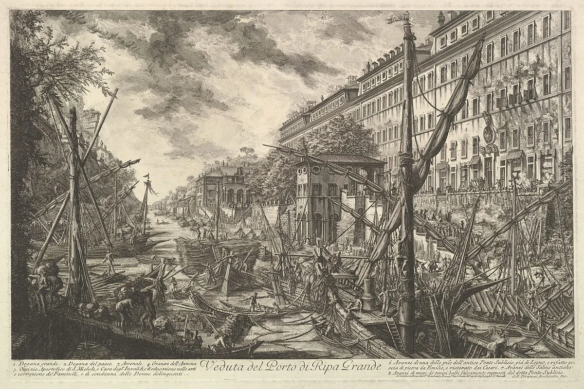 View of the Port of Ripa Grande, from Vedute di Roma (Roman Views) — Giovanni Battista Piranesi