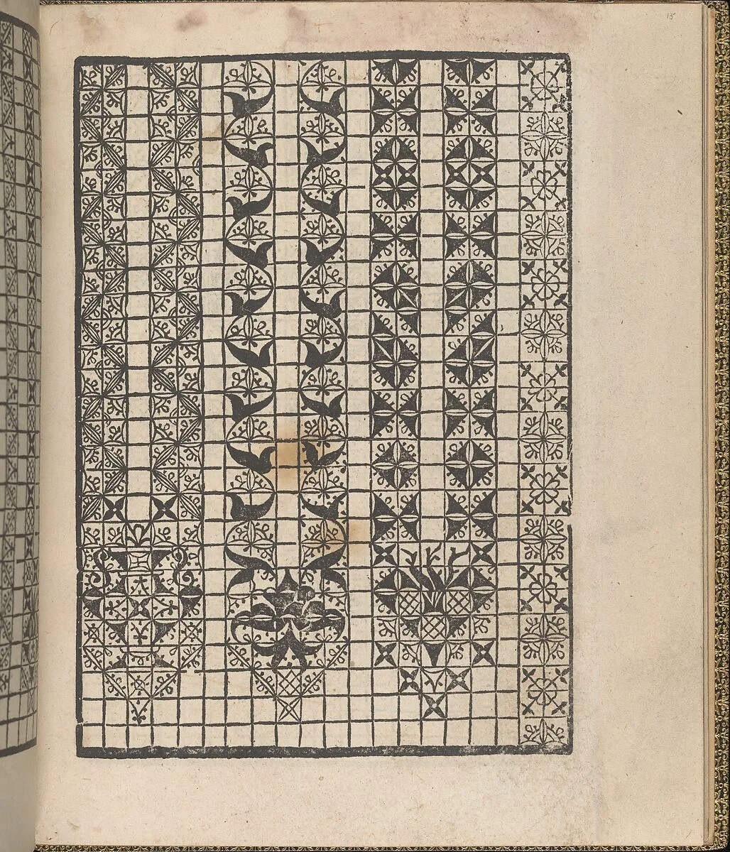 Giardineto novo di punti tagliati et gropposi per exercitio & ornamento delle donne (Venice 1554), page 15 (recto) — Lloyd, Wallis & Lloyd|Matteo Pagano