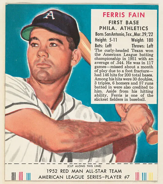Ferris Fain, from the Red Man All-Star Team series (T232), issued by Red Man Chewing Tobacco — Red Man Chewing Tobacco
