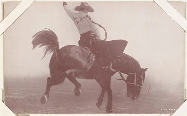 Cowboy riding bucking bronco from Indians and Western Historical Scenes series (W417) — Unknown