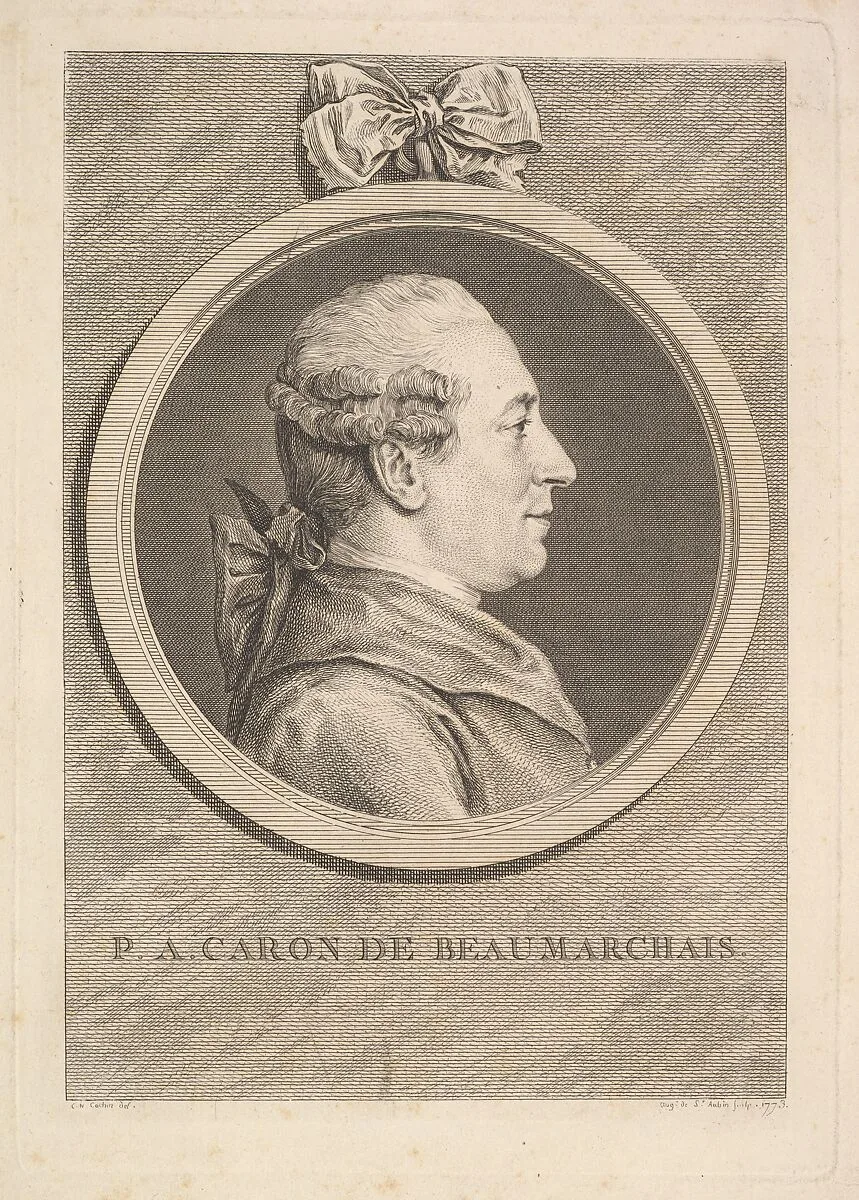 Portrait of P.A. Caron de Beaumarchais — Augustin de Saint-Aubin|Charles Nicolas Cochin II