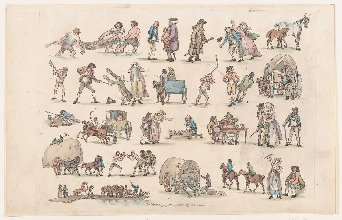Plate 4, Outlines of Figures, Landscapes and Cattle...for the Use of Learners — Thomas Rowlandson|S. W. Fores