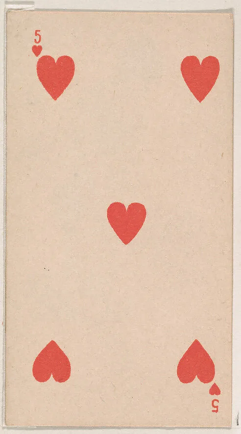 Five of Hearts, from the Transparent Playing Cards series (N220) issued by Kinney Bros. — Kinney Brothers Tobacco Company