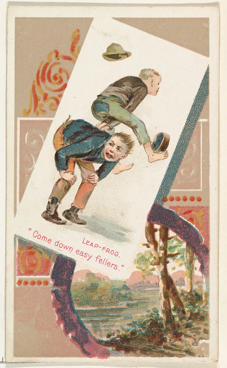Leap-Frog, "Come down easy fellers," from the Terrors of America set (N136) issued by Duke Sons & Co. to promote Honest Long Cut Tobacco — Knapp & Company|W. Duke, Sons & Co.