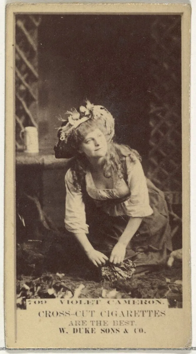 Card Number 709, Violet Cameron, from the Actors and Actresses series (N145-3) issued by Duke Sons & Co. to promote Cross Cut Cigarettes — W. Duke, Sons & Co.