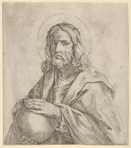 Christ seen in half-length, holding a globe surmounted by a cross, after Reni