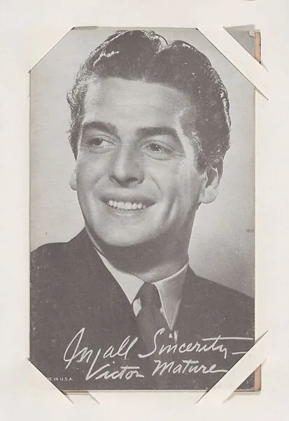 Victor Mature from Movie Stars Exhibit Cards series (W401) — Unknown