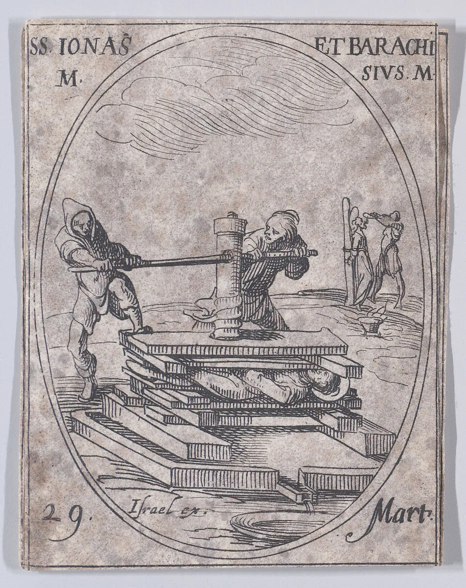 S. Jonas et S. Barchise (St. Jonas and St. Barachisius), March 29th, from "Les Images De Tous Les Saincts et Saintes de L'Année" (Images of All of the Saints and Religious Events of the Year) — Jacques Callot|Israël Henriet