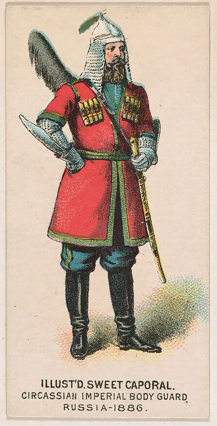Circassian Imperial Bodyguard, Russia, 1886, from the Military Series (N224) issued by Kinney Tobacco Company to promote Sweet Caporal Cigarettes — Kinney Brothers Tobacco Company