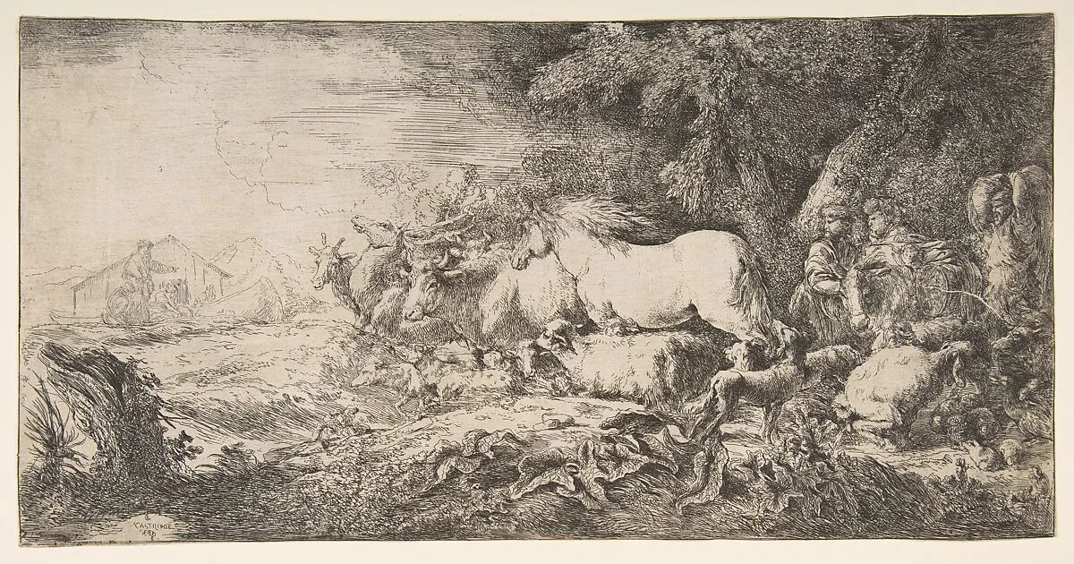 Noah and the animals entering the ark — Giovanni Benedetto Castiglione (Il Grechetto)
