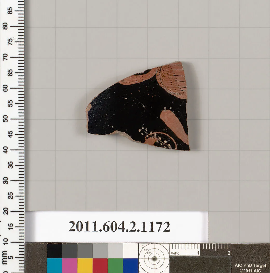 Terracotta fragment of a lekanis lid (covered dish) — Unknown