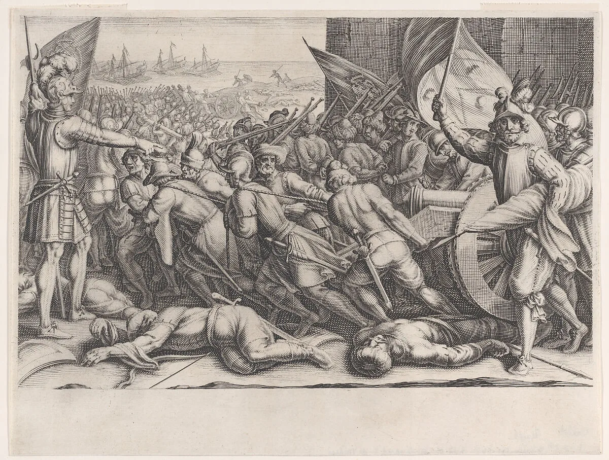 Rembarquement des Troupes (Embarkation of Troops), from La Vie de Ferdinand Ier de Médicis série appelée aussi Les Batailles des Médicis (The Life of Ferdinand I de'Medici also called The Medici Battles) — Jacques Callot|Matteo Rosselli