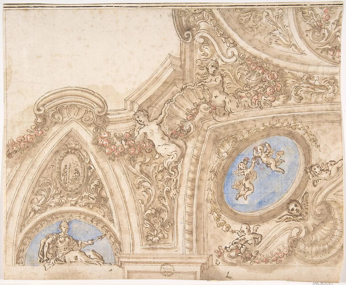 Design for the Corner of a Ceiling — Anonymous, Italian, Roman-Bolognese, 17th century