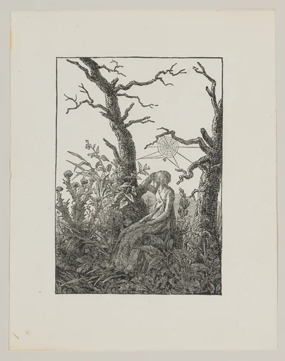Seated Woman with a Spider's Web (Die Frau mit dem Spinnennnetz zwischen kahlen Baumen)