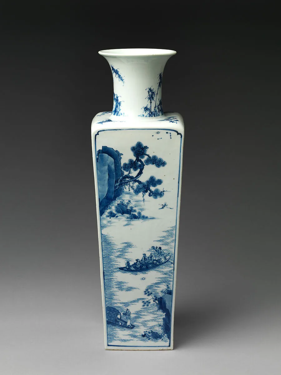 清康熙 景德鎮窯青花前後赤壁賦圖方瓶|Square-form vase with decoration of Su Shi’s Former and Latter Rhapsodies on the Red Cliff — Unknown