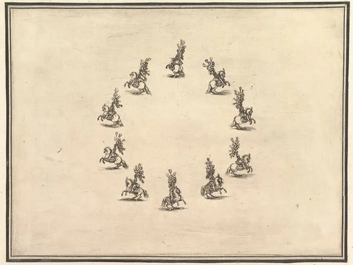 Six riders forming a circle, from "La gara delle Stagioni"