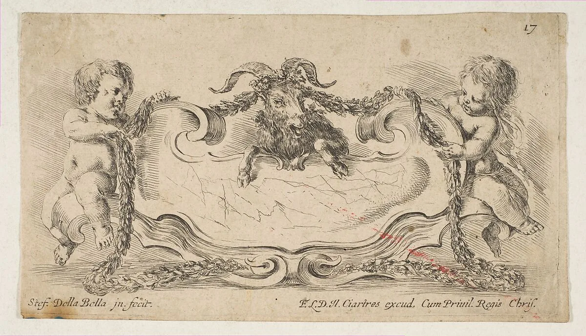 Cartouche Framed by Children and a Goat — Stefano della Bella|François Langlois