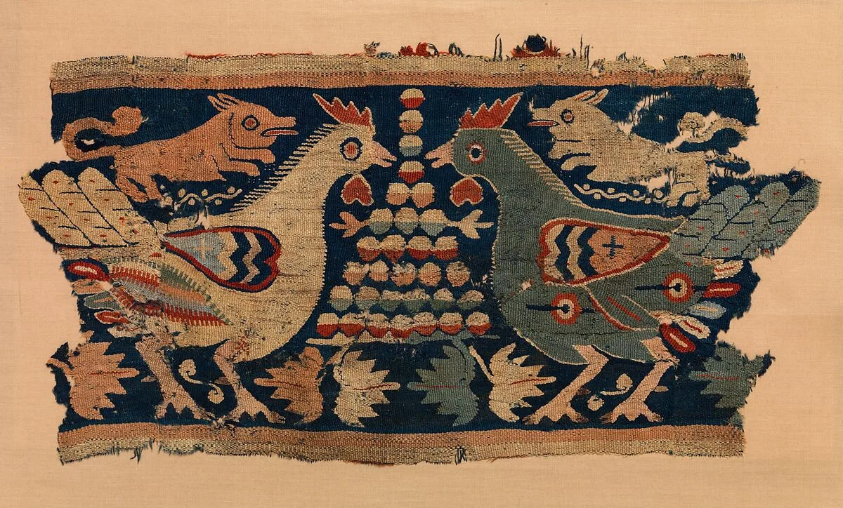 Fragment of Wall Hanging with confronted cocks and running dogs — Unknown