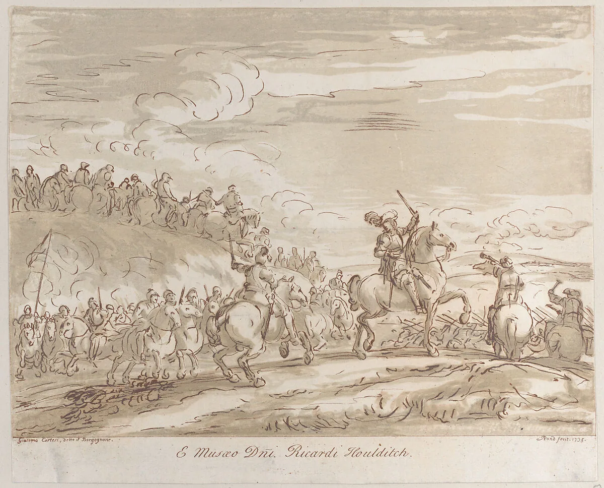 Cavalry advancing to the charge, with a central figure on horseback raising a sword — Arthur Pond|Guillaume Courtois