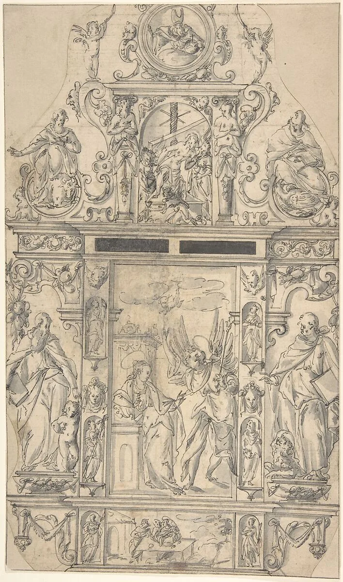 Design for a Tabernacle with the Annunciation — Anonymous, German, 17th century