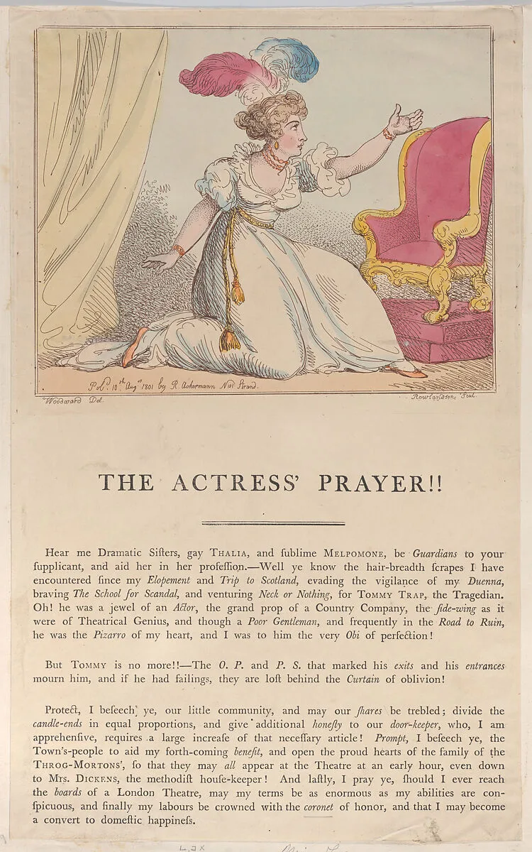 The Actress' Prayer!! — Edward Spragg|Thomas Rowlandson|George Murgatroyd Woodward