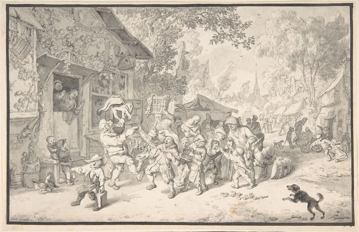 An Itinerant Peddler in a Village — Cornelis Dusart