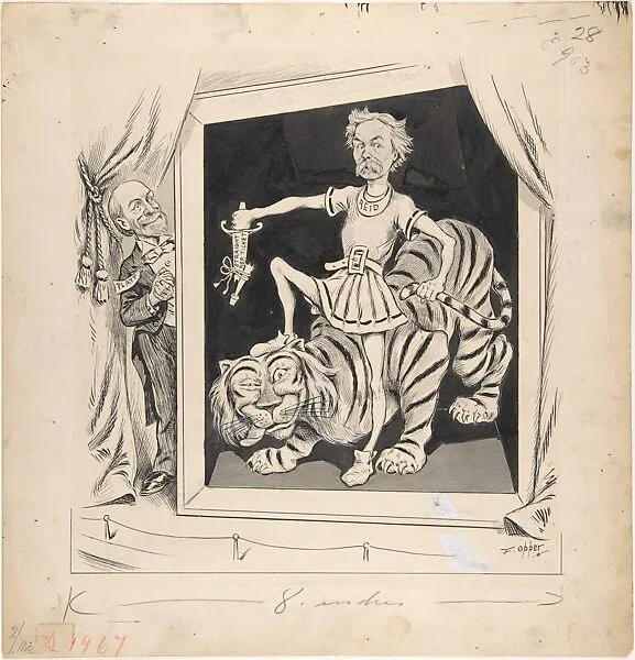 The Extermination of Tammany with a Straight Republican Ticket. Platt's "Living Picture" – An Awful Fake(illustration for "Puck," June 27, 1894) — Frederick Burr Opper
