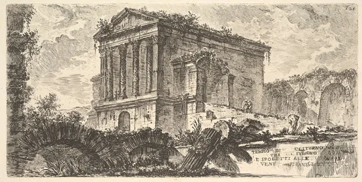 Plate 26: Temple of Clitumnus between Foligno and Spoleto... (Tempio di Clitumno tra Fuligno e Spoletti...), from "Alcune Vedute di Archi Trionfali ed altri monumenti inalzati da Romani parte di quali se veggono in Roma e parte per l'Italia" (Some Views of Triumphal Arches and other monuments erected by the Romans, some of which are in Rome and some elsewhere in Italy)
