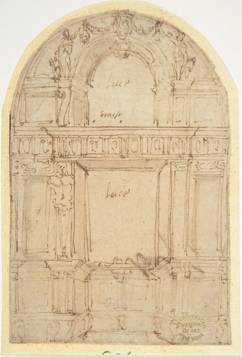 Design for a Wall with Two Windows — Anonymous, Italian, 16th century