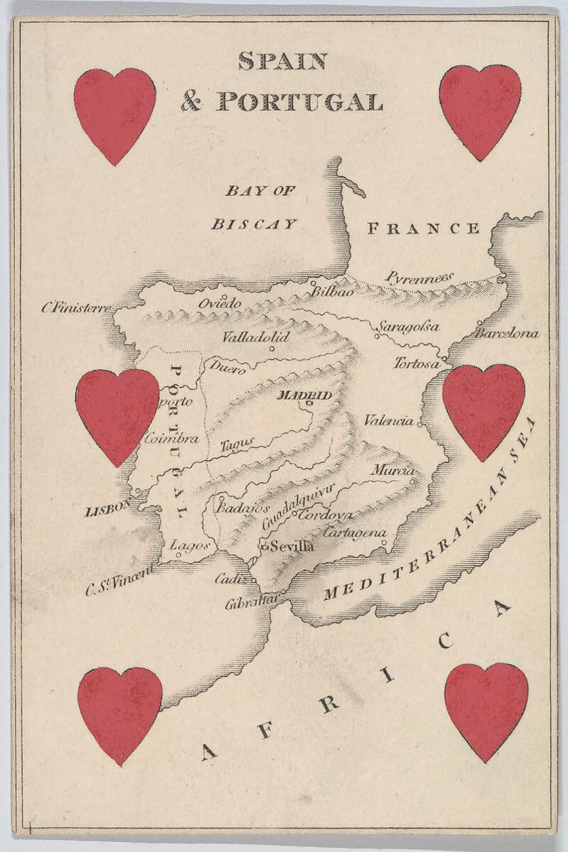 Spain and Portugal in Europe, from "Court Game of Geography" — William and Henry Rock