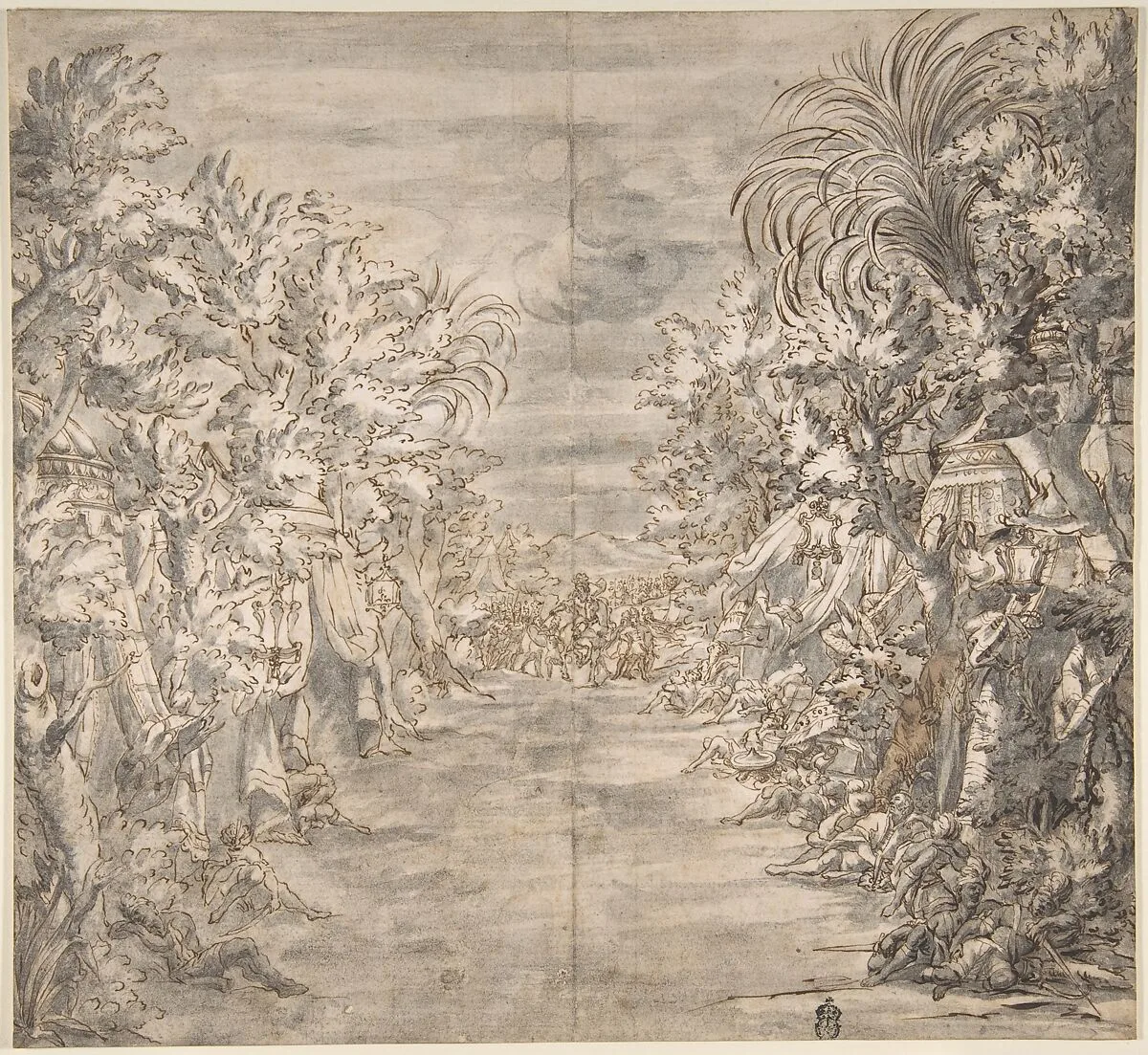 Ornamental Theater Scene with Trees — Anonymous, Italian, 17th or 18th century