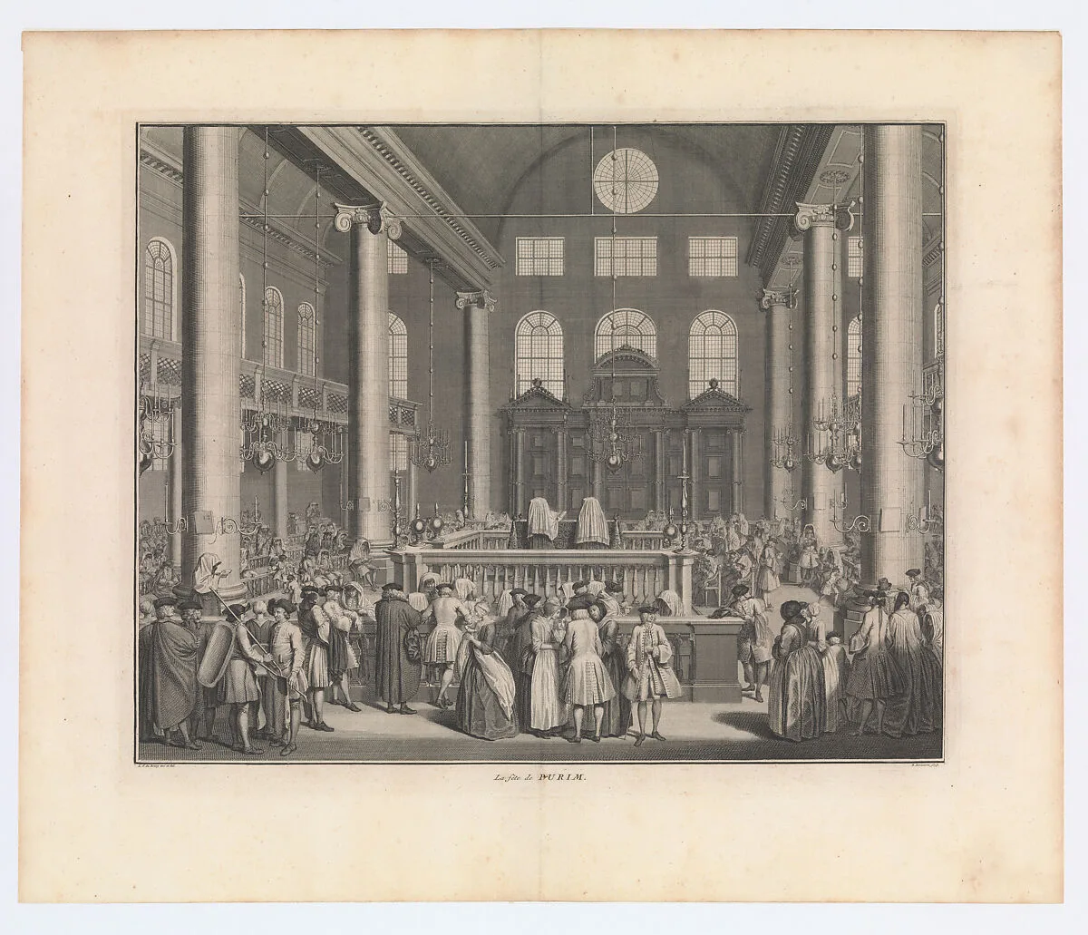 The Festival of Purim (La fête de Purim); Interior of the Portuguese Synagogue in Amsterdam — Louis Fabritius Dubourg|Balthasar Bernaerts
