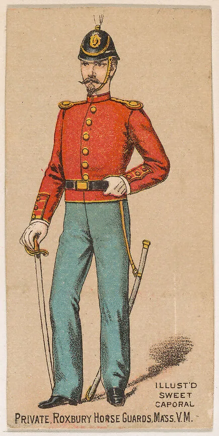 Private, Roxbury Horse Guards, Massachusetts, V.M., from the Military Series (N224) issued by Kinney Tobacco Company to promote Sweet Caporal Cigarettes — Kinney Brothers Tobacco Company